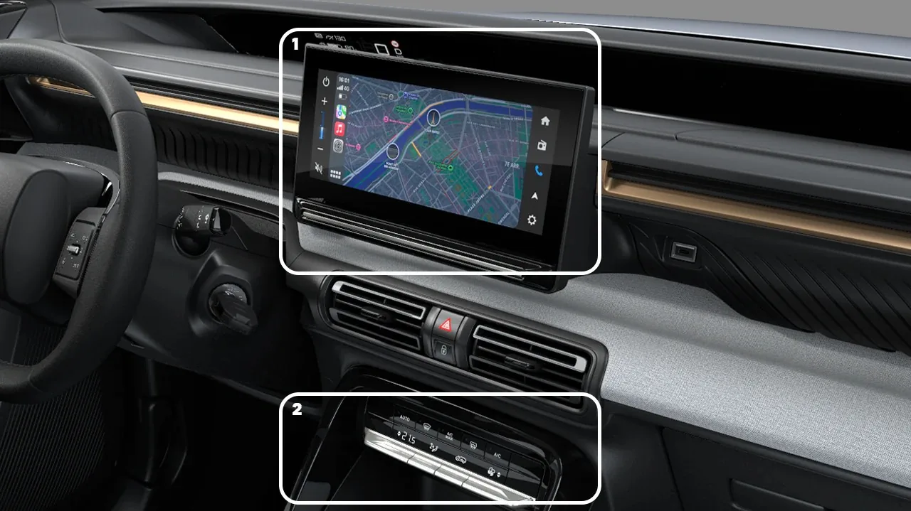 شاشة تعمل باللمس 10.25 بوصة وأزرار التحكم في التكييف في سيارة C3 Aircross