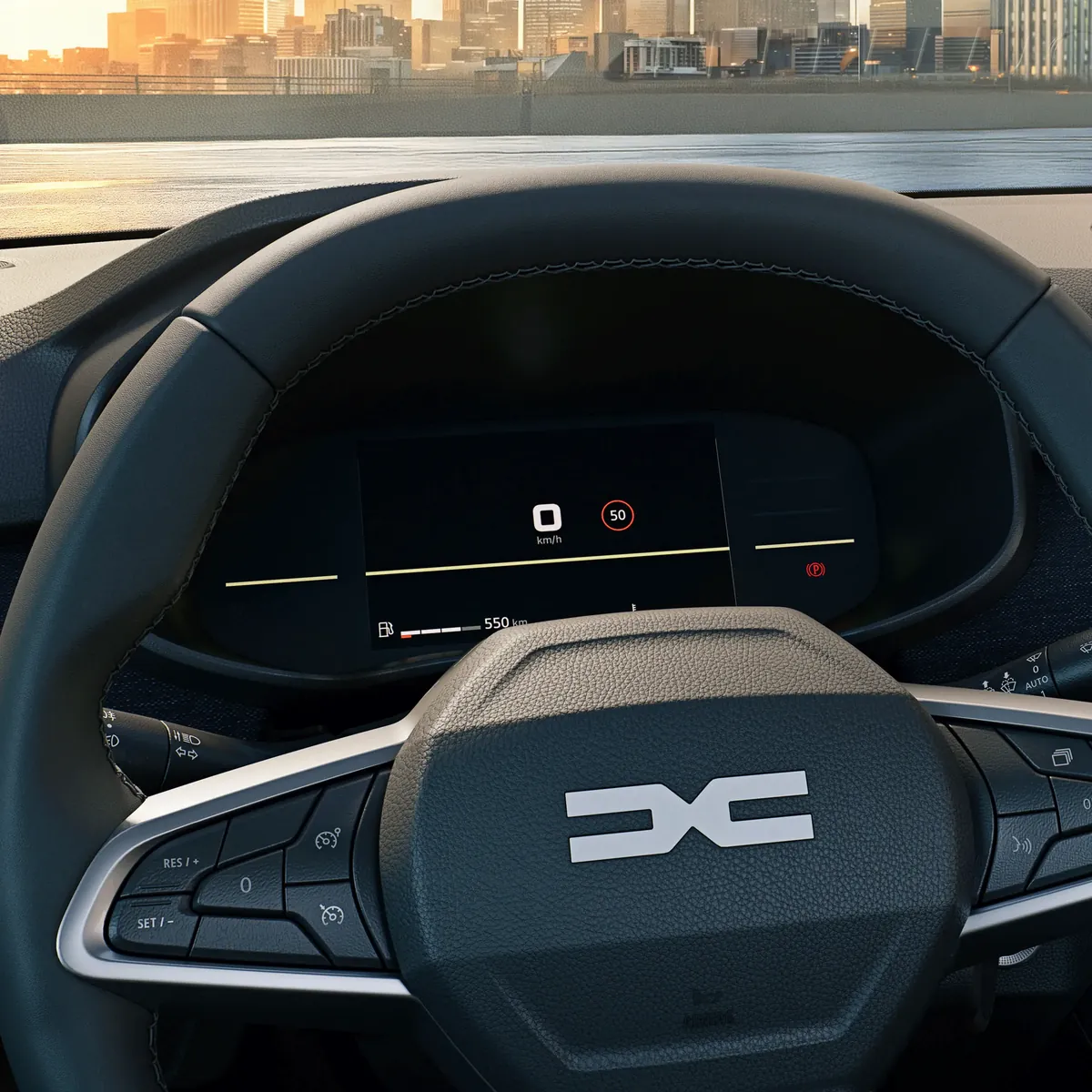 Digitale Anzeige und Lenkrad der Dacia Logan 2026