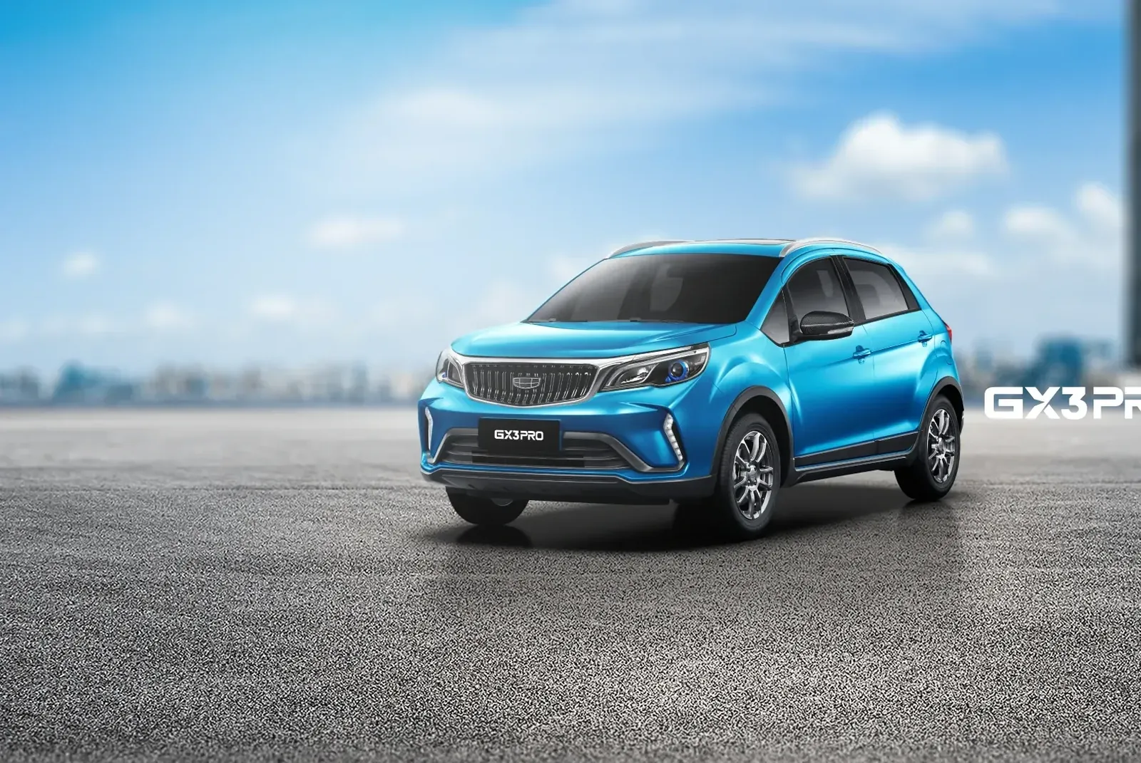 Geely GX3 Pro 2026 in Azurblau, dreiviertel Vorderansicht