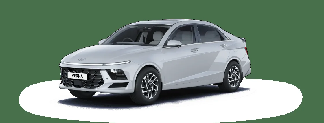 Hyundai Accent 2026 in Weiß, dreiviertel Vorderansicht im Studio
