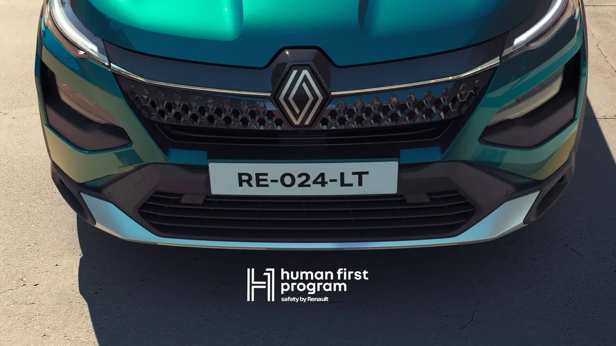 Kühlergrill und LED-Lichtsignatur des Renault Kardian, Programm Human First
