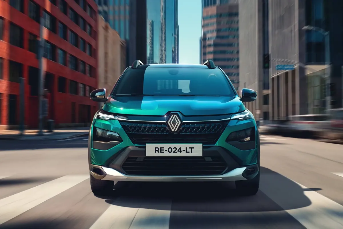 Renault Kardian 2026 in der Stadt, Frontansicht und Voll-LED-Scheinwerfer