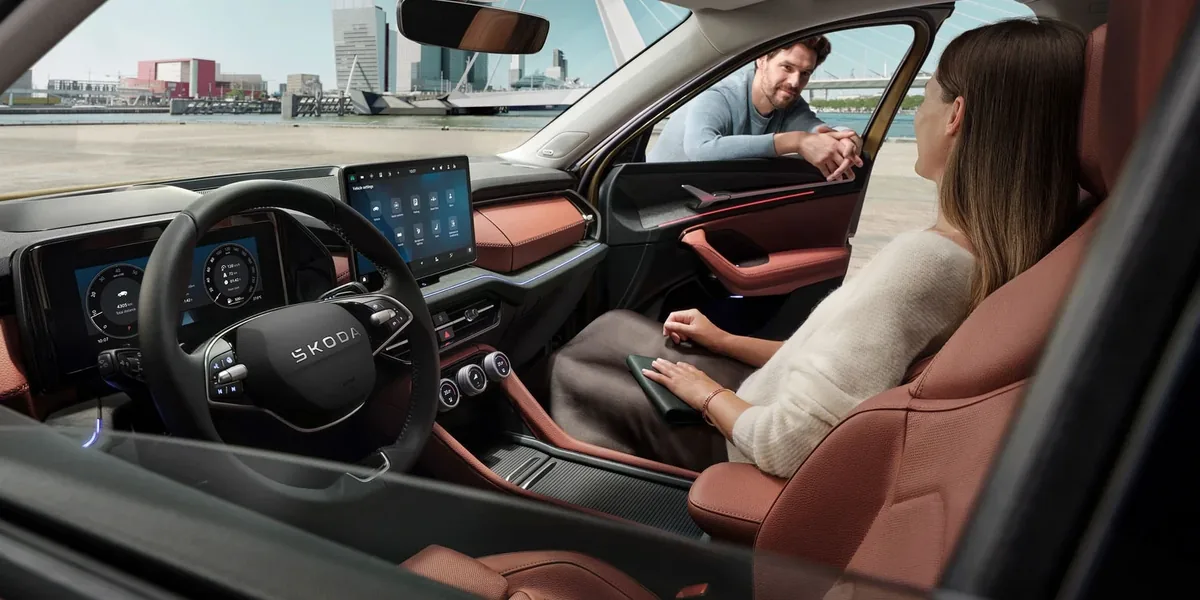 Innenraum des Škoda Kodiaq 2026 vom Beifahrersitz aus gesehen